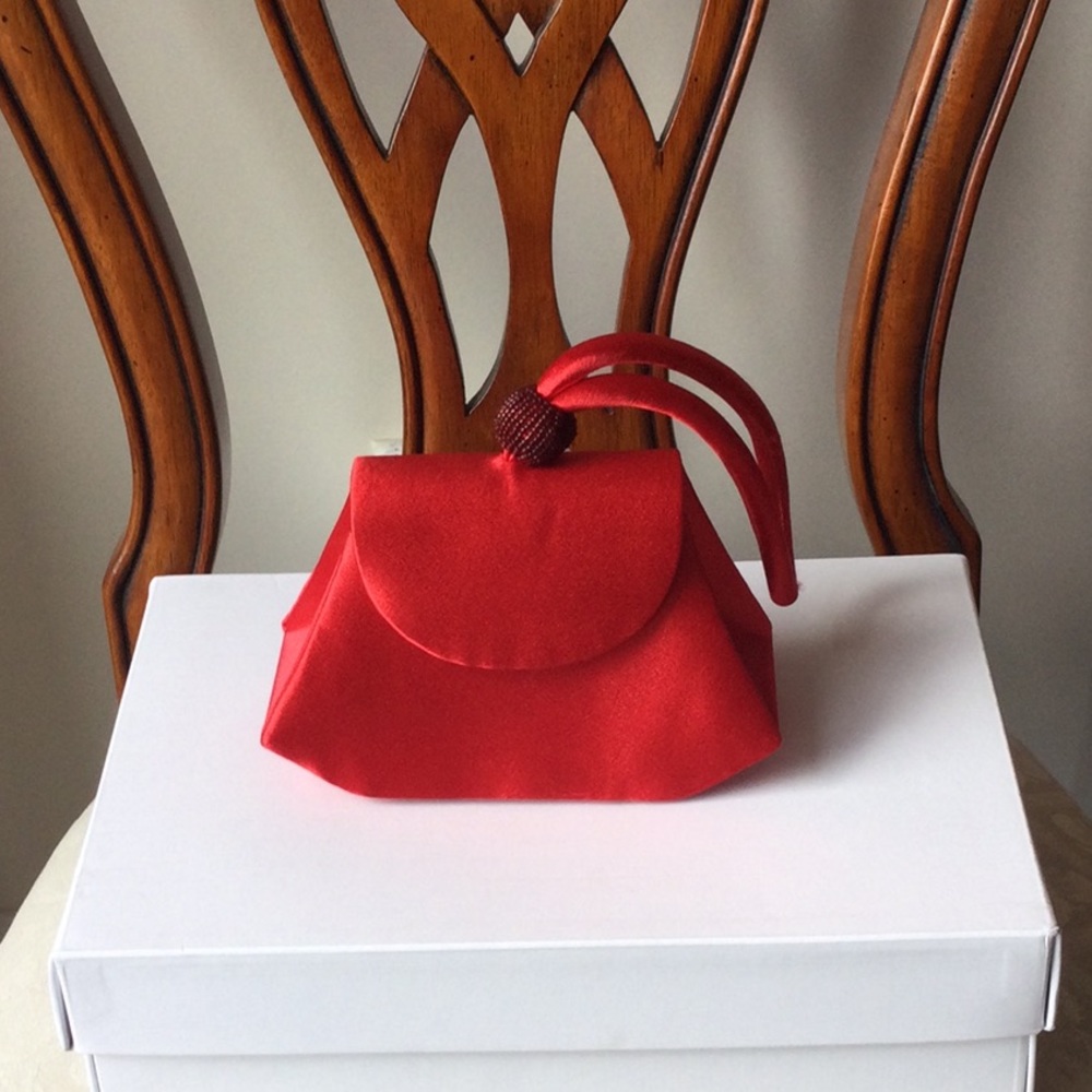 Red satin evening bag